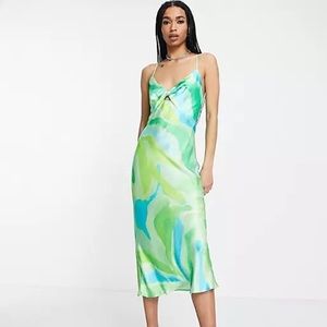 NWT Asos Twist Front Watercolour Midi Satin Style Dress S